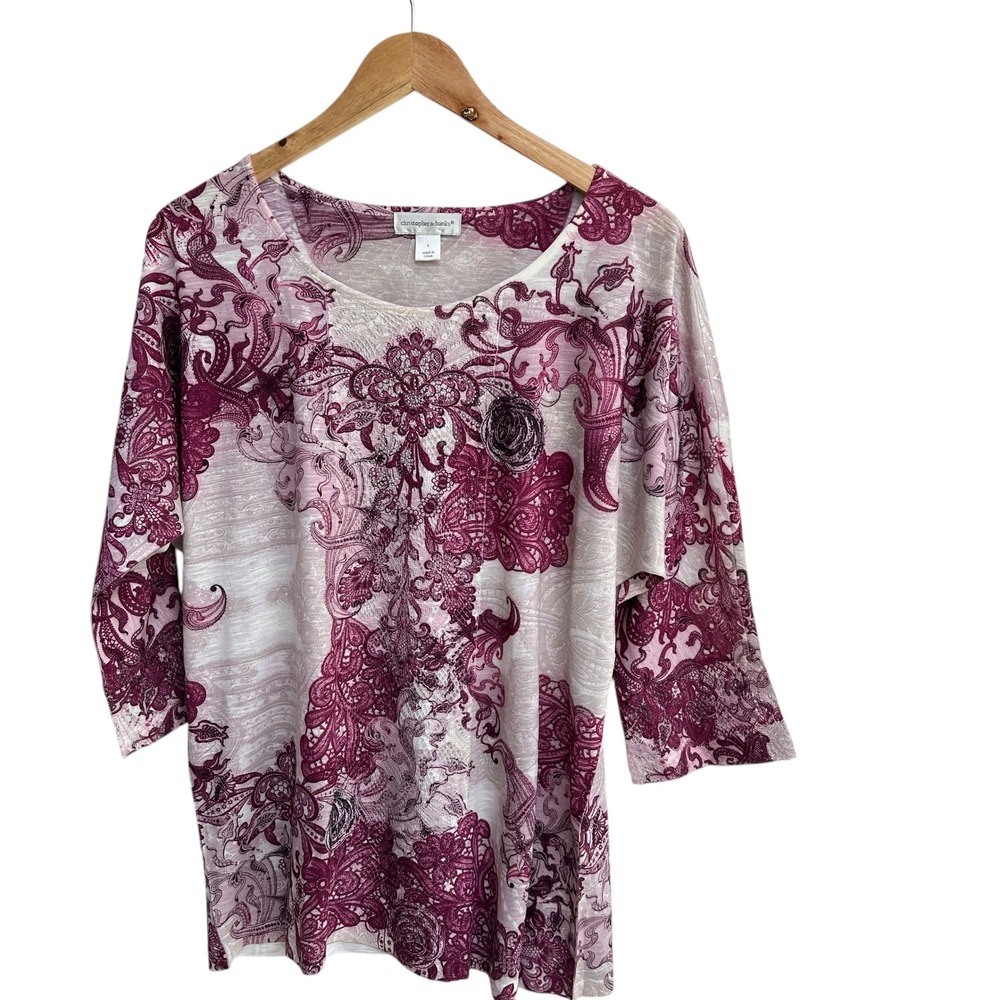 Christopher & Banks Tunic Top Paisley‎ Boho Embellished Large NWOT